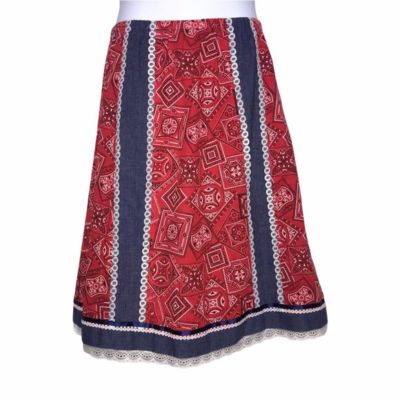Vintage Dresses & Skirts - Vintage Reversible Western Denim Paisley Skirt M